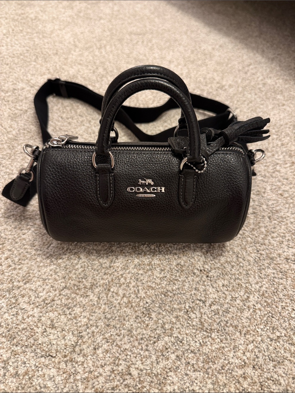 Coach Black Pebbled Leather Barrel with Silver Hardware